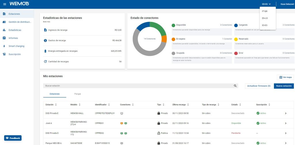 Tela do software do Plano Home no WEMOB da WEG