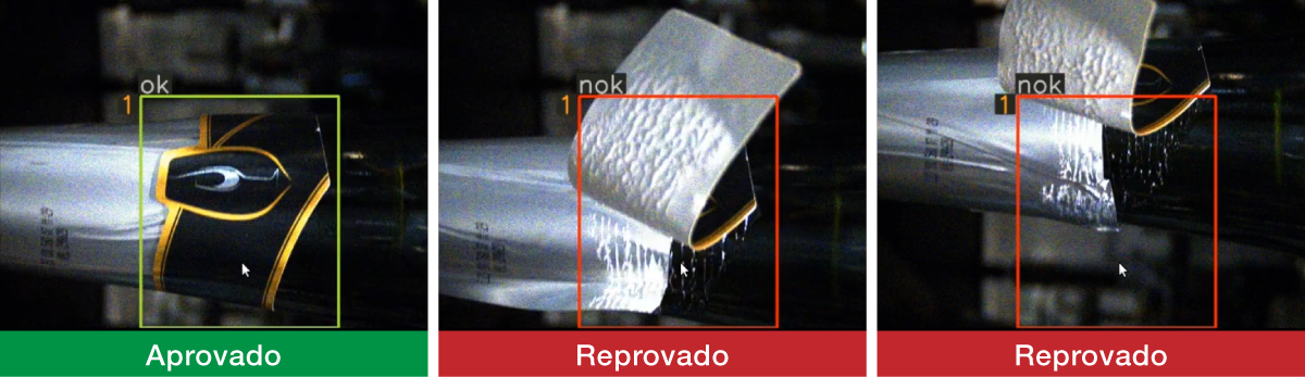 Exemplos de inspeção de rótulos em garrafas