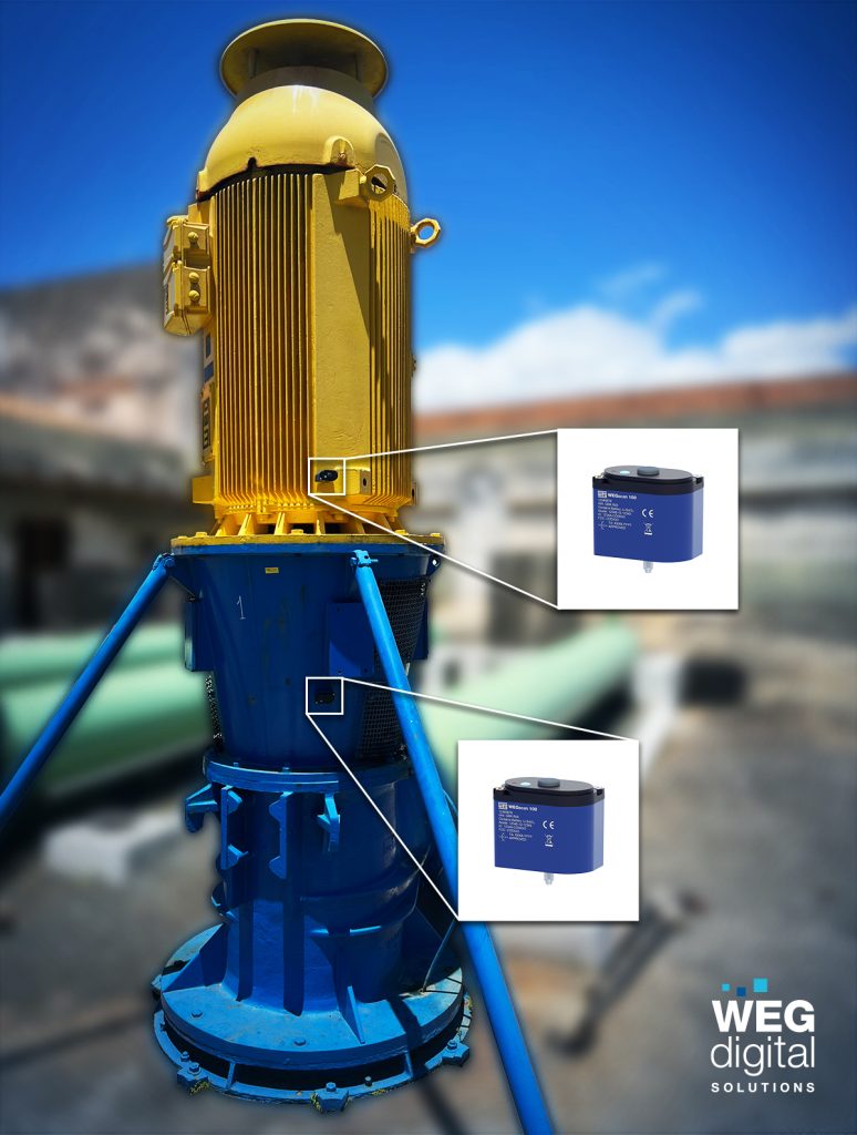 Bomba com monitoramento online da condição do ativo com WEGscan, sensor IoT da WEG