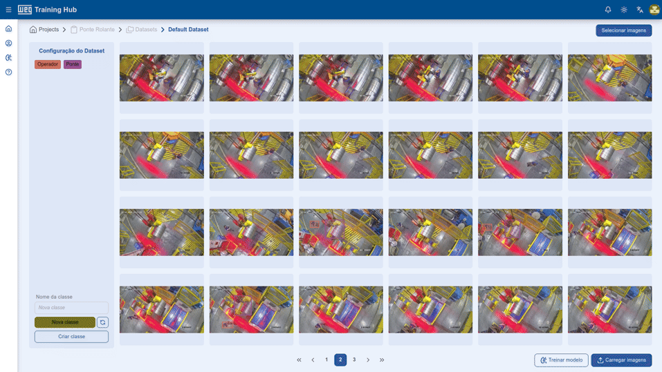 Interface do WEG Training HUB com imagens anotadas para treinamento de visão computacional
