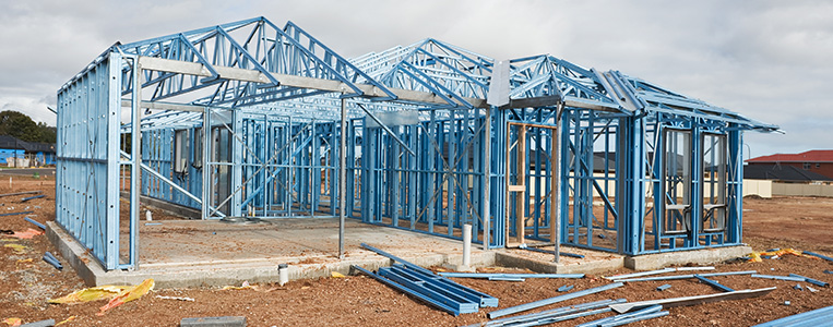 Estrutura de construção em steel frame.