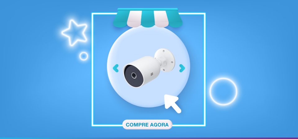 Banner azul com câmeras WEG.