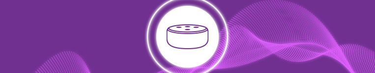 Banner azul com ícone de assistente virtual.