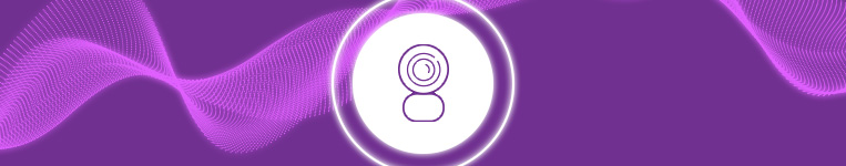 Banner roxo com ícone de câmera de segurança.