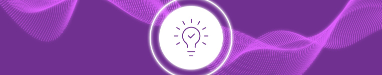 Banner roxo com ícone de lâmpada.