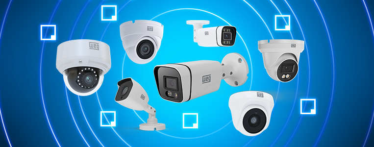 Imagem de um conjunto de dispositivos de segurança inteligente, incluindo câmera, sensor, controle de acesso e fechadura digital, ideal para segurança residencial e comercial.