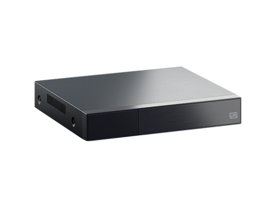 Gravador de vídeo em rede (NVR) WEG, preto, em formato retangular baixo, visto em perspectiva, com logo WEG na frente.