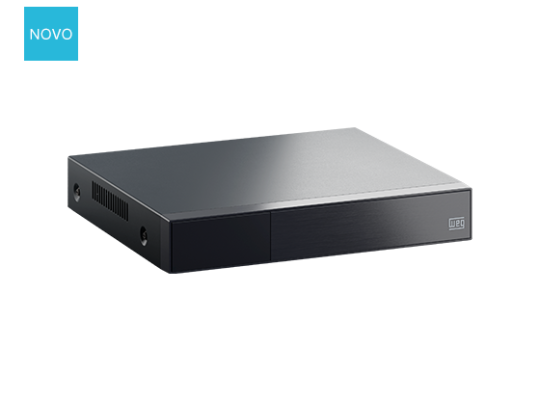 Gravador de vídeo em rede (NVR) WEG, preto, em formato retangular baixo, visto em perspectiva, com logo WEG na frente e selo “NOVO” no canto superior esquerdo.