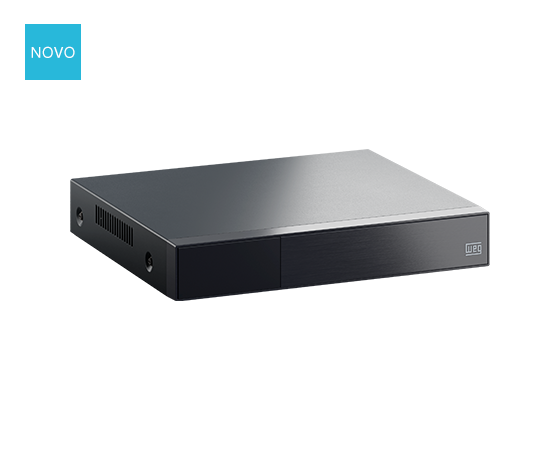 Gravador de vídeo em rede (NVR) WEG, preto, em formato retangular baixo, visto em perspectiva, com logo WEG na frente e selo “NOVO” no canto superior esquerdo.