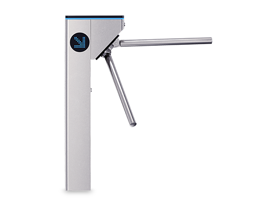 Catraca mini-pedestal Core WA-MPD em aço inoxidável com braço giratório e display LED indicando sentido de passagem